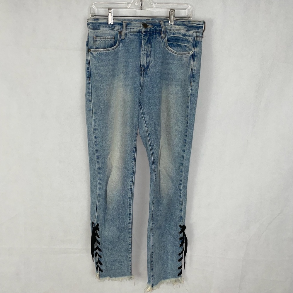 BlankNYC High Rise Tapered Denim Jeans Laced Hem Size 28